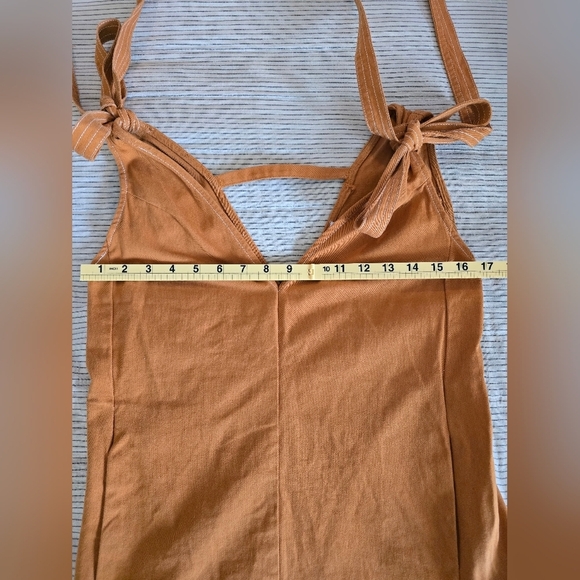 AmyLynn mini shift dress w/ tie shoulders & contrast stitching XS Orange V Neck - Picture 8 of 9